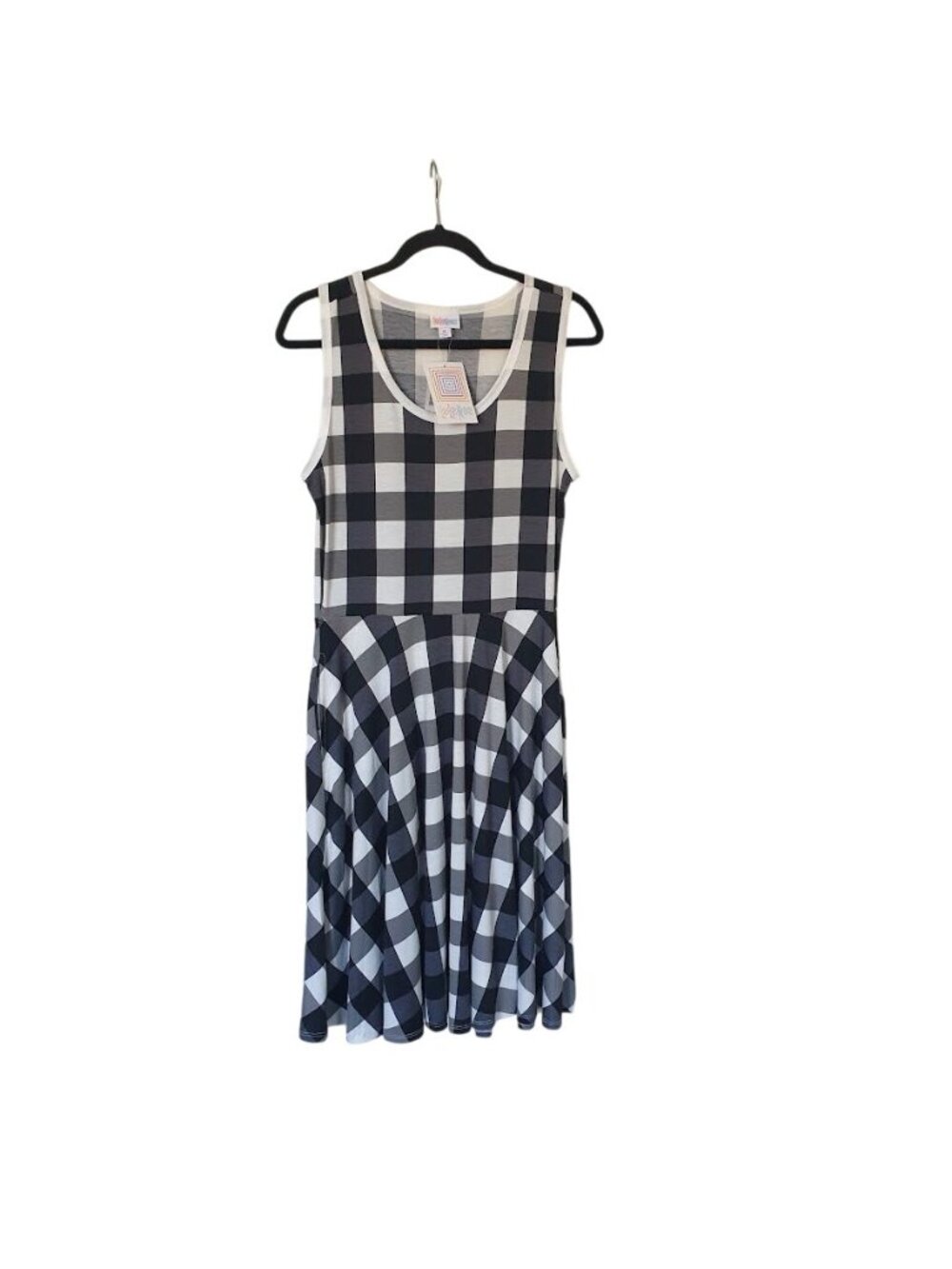 Lularoe Nicki Buffalo Plaid Sleeveless Dress Black White Stretchy Knit Fabric M